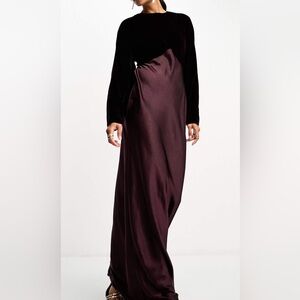 ASOS satin batwing bias Burgundy Women's gown 132291123
